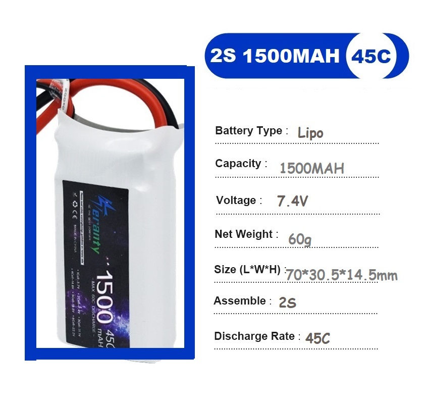 2PCS 7.4V Lipo 2S Battery 1500 - Drone Battery Lipo avis et prix