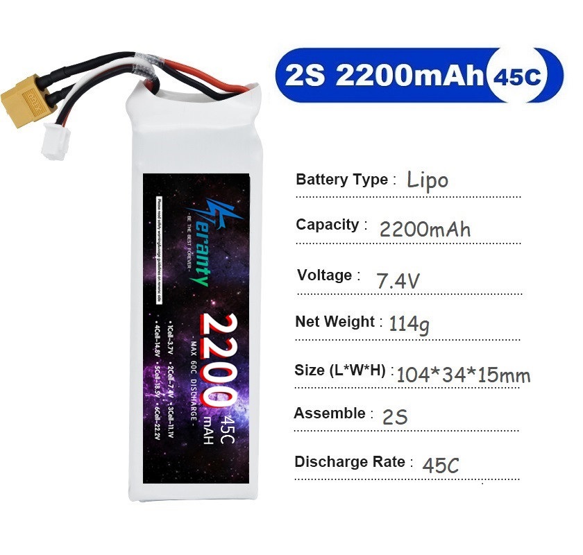 2PCS 7.4V Lipo 2S Battery 1500 - Drone Battery Lipo avis et prix