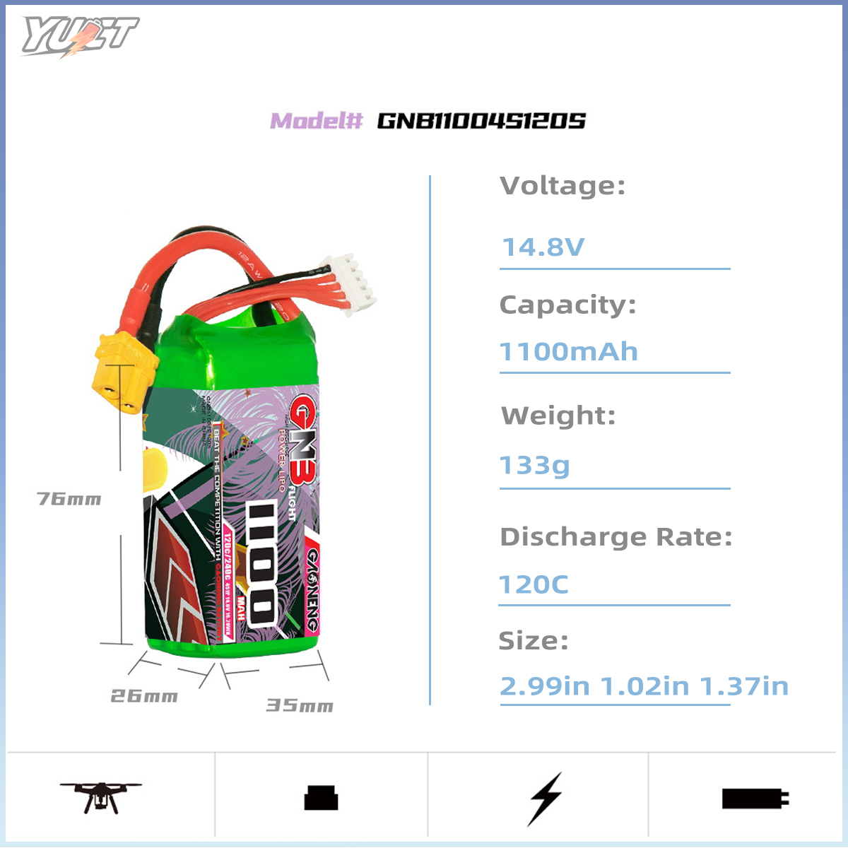 YUCT GNB 6S LiPo Battery 22.2V - Drone Battery 4S avis et prix