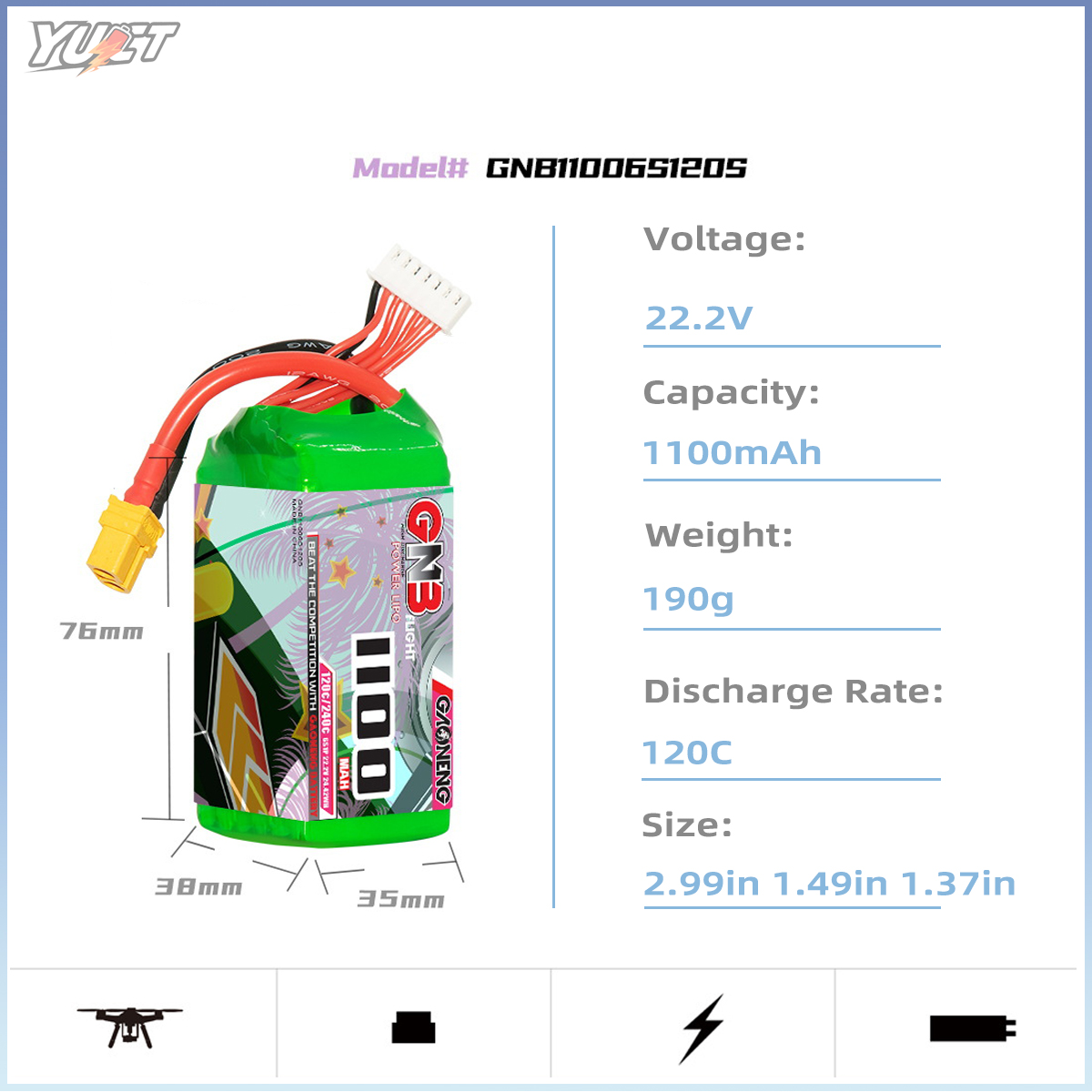 YUCT GNB 6S LiPo Battery 22.2V - Drone Battery 4S avis et prix