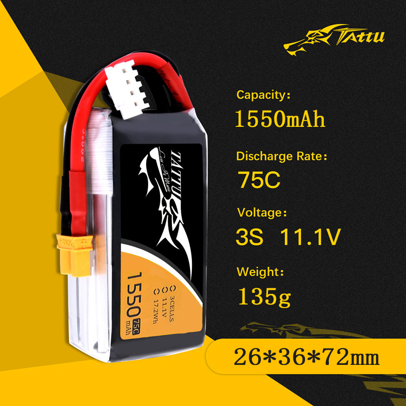 TATTU 3S 11.1V 1550mAh 75C LiP - Drone Battery 3S avis et prix
